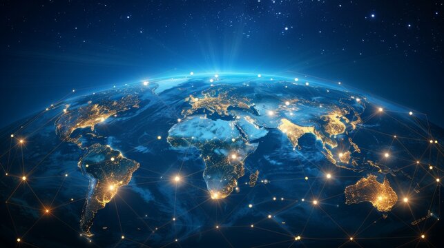 Illuminated global trade network map